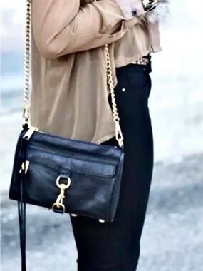 Rebecca Minkoff Black Leather Crossbody with Gold Hardware